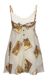 Current Boutique-Fendi - Ivory & Beige Star & European Postcard Print A-Line Dress Sz 0