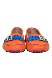 Current Boutique-Fendi - Orange Pebbled Leather Loafers w/ Blue Crocodile Strap Sz 10.5