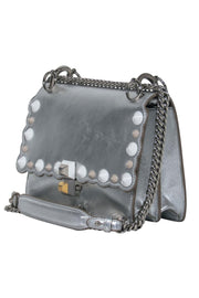 Current Boutique-Fendi - Silver Textured Leather Studded Chain Crossbody