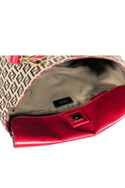 Current Boutique-Fendi - Tan Monogram Print Convertible Satchel w/ Red Leather Trim