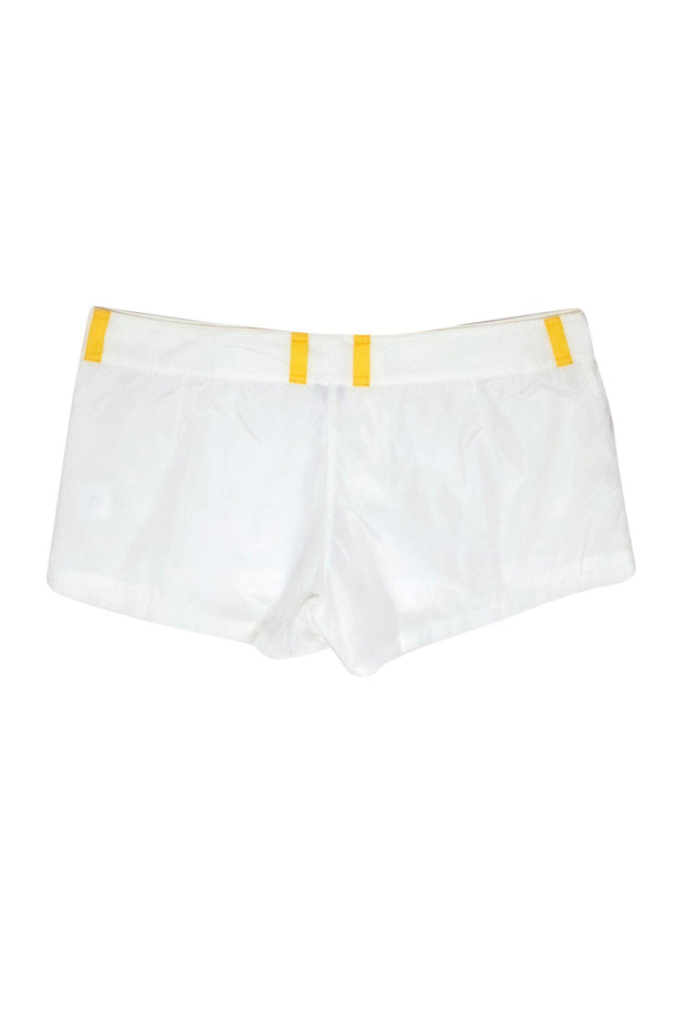 Current Boutique-Fendi - White Low Rise Nylon Shorts w/ Yellow Belt Loops Sz 8