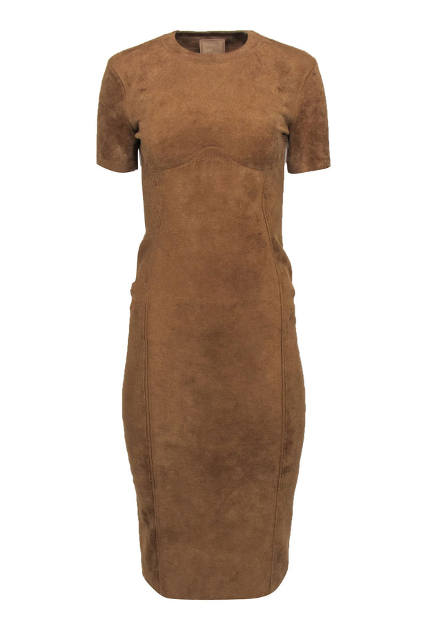 Current Boutique-Fendi x Skims - Tan Velour Short Sleeve Bodycon Midi Dress Sz 6