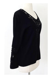 Current Boutique-Feraud - Black Knit Top w/ Crochet Neckline Sz L