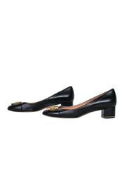 Current Boutique-Ferragamo - Black Leather Block Heeled Pumps w/ Gold Lock Sz 8