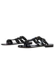 Current Boutique-Ferragamo - Black Leather Caged Sandals w/ Gold Hardware Sz 8