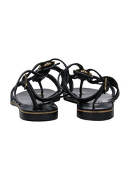 Current Boutique-Ferragamo - Black Leather Caged Sandals w/ Gold Hardware Sz 8