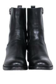 Current Boutique-Ferragamo - Black Leather "Rebel" Biker-Style Booties w/ Silver Hardware Sz 7.5