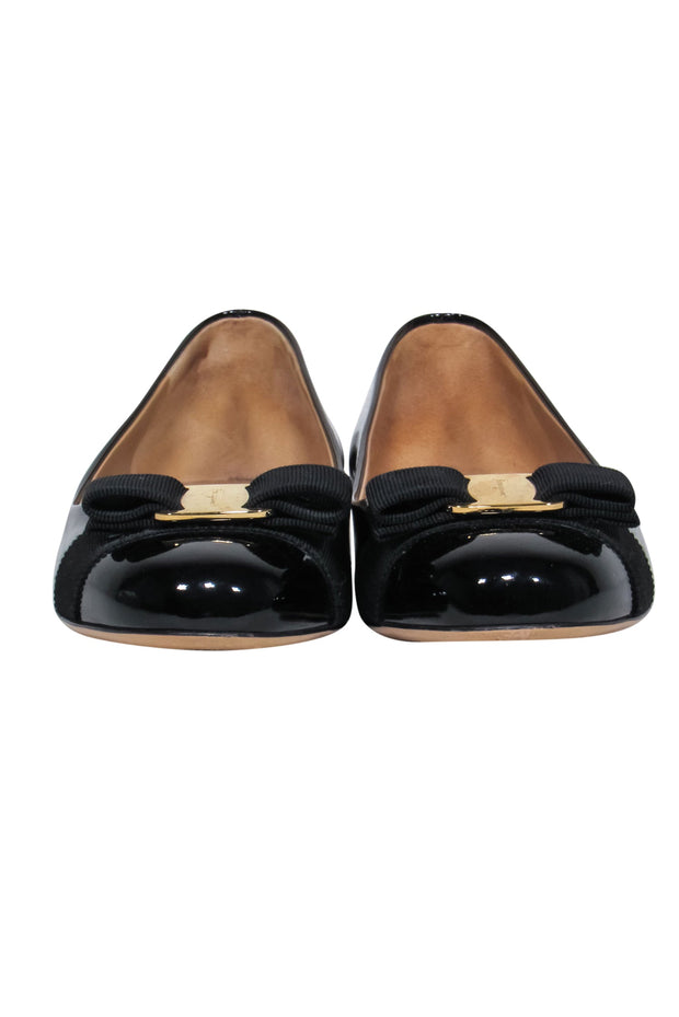 Current Boutique-Ferragamo - Black Patent Leather Flats w/ Ribbon Bow Sz 8