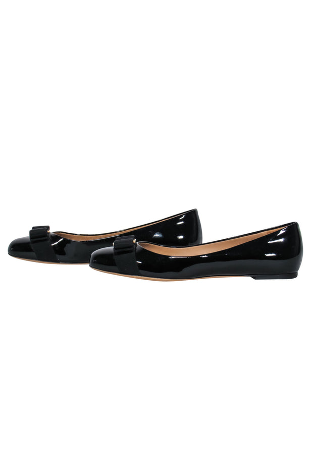 Current Boutique-Ferragamo - Black Patent Leather Flats w/ Ribbon Bow Sz 8