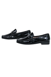 Current Boutique-Ferragamo - Black Patent Leather Square Toe Loafers w/ Buckles Sz 9