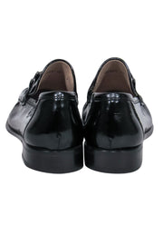 Current Boutique-Ferragamo - Black Patent Leather Square Toe Loafers w/ Buckles Sz 9