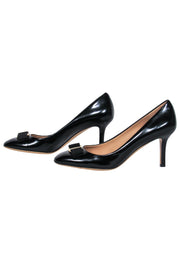 Current Boutique-Ferragamo - Black Shiny Leather "Erice" Bow Pump Sz 9