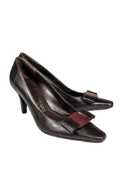 Current Boutique-Ferragamo - Brown Leather Square Toe Heels Sz 9