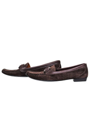 Current Boutique-Ferragamo - Brown Suede Loafers w/ Leather Strap Design Sz 9.5