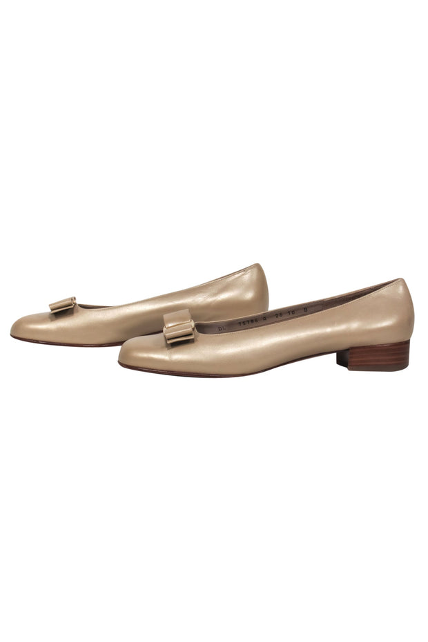 Current Boutique-Ferragamo - Champagne Leather Flats w/ Bow Sz 10