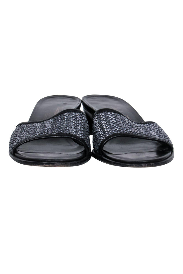 Current Boutique-Ferragamo - Dark Gray & Black Woven Slide Sandals Sz 8.5