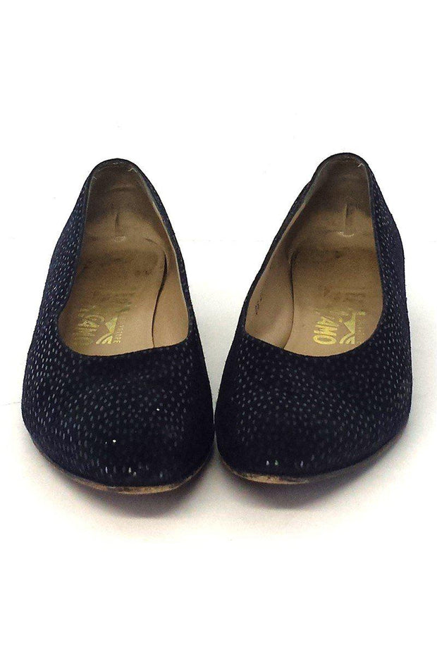 Current Boutique-Ferragamo - Dark Navy Spotted Suede Flats Sz 9