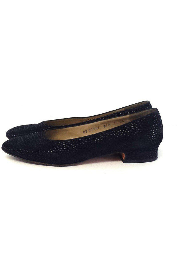 Current Boutique-Ferragamo - Dark Navy Spotted Suede Flats Sz 9