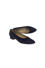 Current Boutique-Ferragamo - Dark Navy Spotted Suede Flats Sz 9