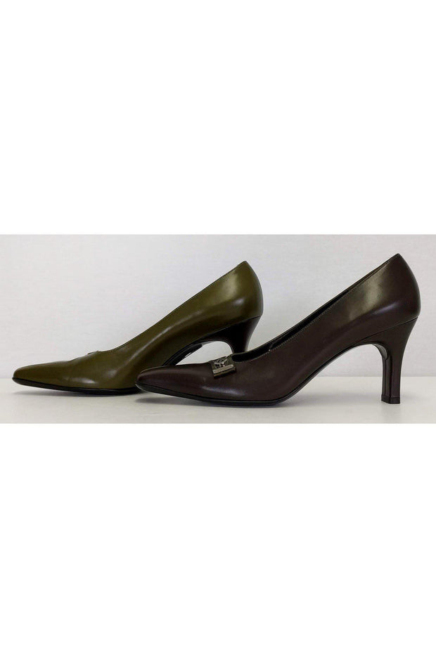 Current Boutique-Ferragamo - Green & Brown Leather Pumps Sz 7