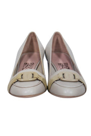 Current Boutique-Ferragamo - Ivory Leather "Gabriel" Block Heel w/ Buckles Sz 6.5