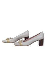 Current Boutique-Ferragamo - Ivory Leather "Gabriel" Block Heel w/ Buckles Sz 6.5