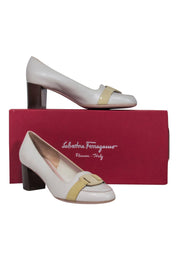 Current Boutique-Ferragamo - Ivory Leather "Gabriel" Block Heel w/ Buckles Sz 6.5