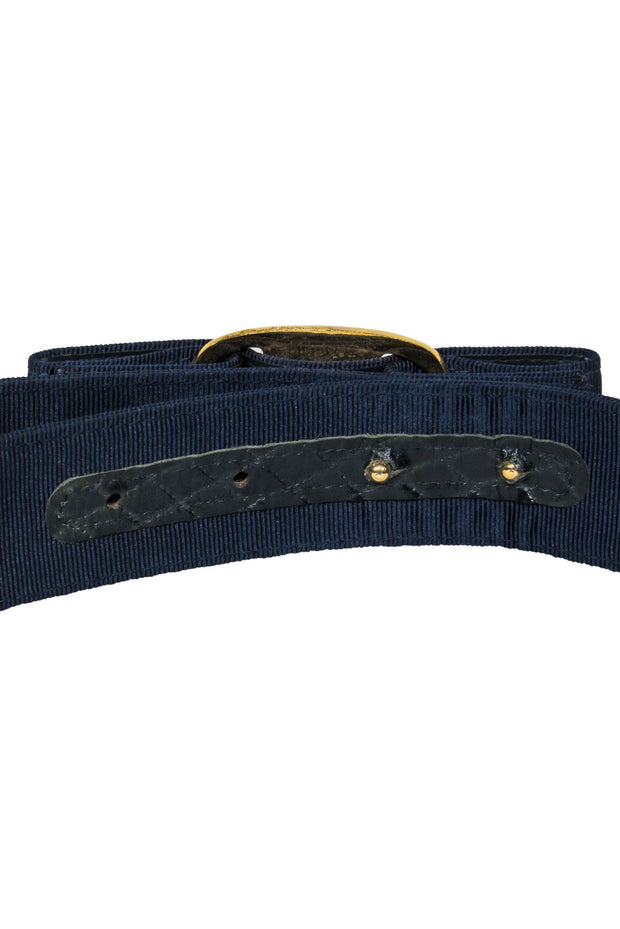 Current Boutique-Ferragamo - Navy Blue Belt w/ Gold Hardware