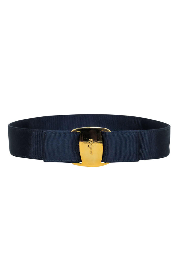 Current Boutique-Ferragamo - Navy Blue Belt w/ Gold Hardware