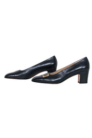 Current Boutique-Ferragamo - Navy Classic Pump w/ Gold Toe Detail Sz 8