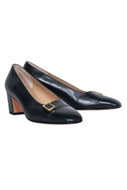 Current Boutique-Ferragamo - Navy Classic Pump w/ Gold Toe Detail Sz 8