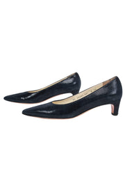 Current Boutique-Ferragamo - Navy Textured Shimmer Kitten Heels Sz 8