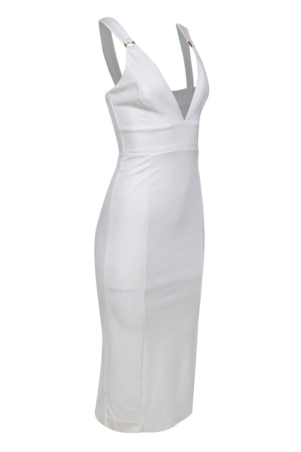 Current Boutique-Finders Keepers - White Sleeveless Fitted “Effy” Dress w/ Tortoise Shell Rings Sz XS