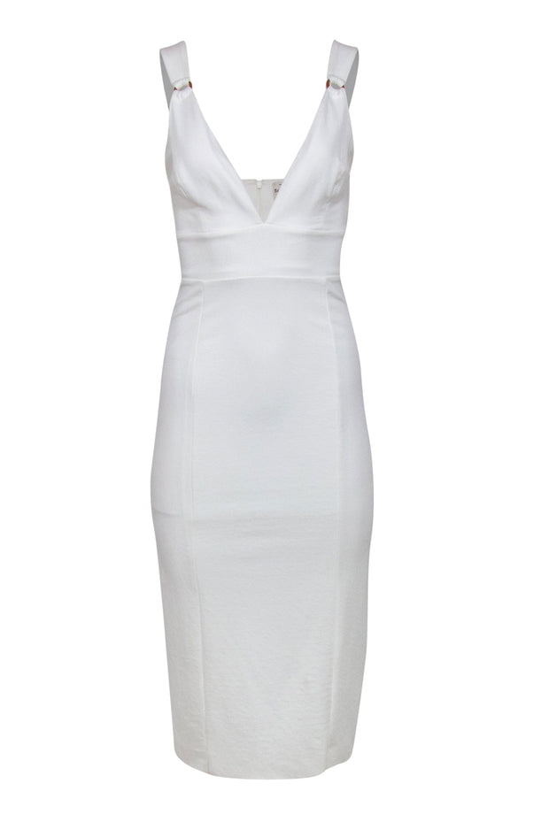 Current Boutique-Finders Keepers - White Sleeveless Fitted “Effy” Dress w/ Tortoise Shell Rings Sz XS