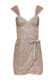 Current Boutique-Foley & Corinna - Beige Sequin Sleeveless Sheath Dress w/ Lace-Up Trim Sz XS