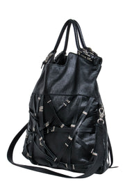 Current Boutique-Foley & Corinna - Black Leather Strappy Hobo Bag w/ Silver-Toned Hardware