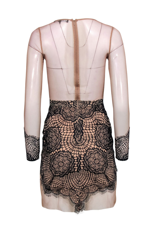 Current Boutique-For Love & Lemon - Nude Sheer Bodycon Dress w/ Lace Overlay Sz S