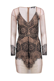 Current Boutique-For Love & Lemon - Nude Sheer Bodycon Dress w/ Lace Overlay Sz S