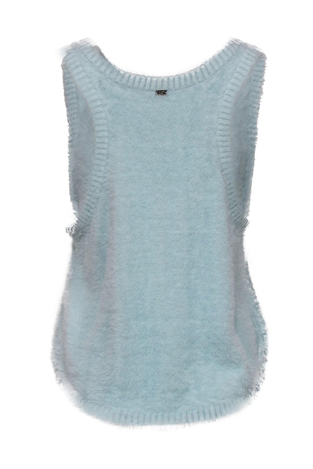 Current Boutique-For Love & Lemons - Baby Blue Fuzzy Knit Tank w/ Rose Buttons Sz L