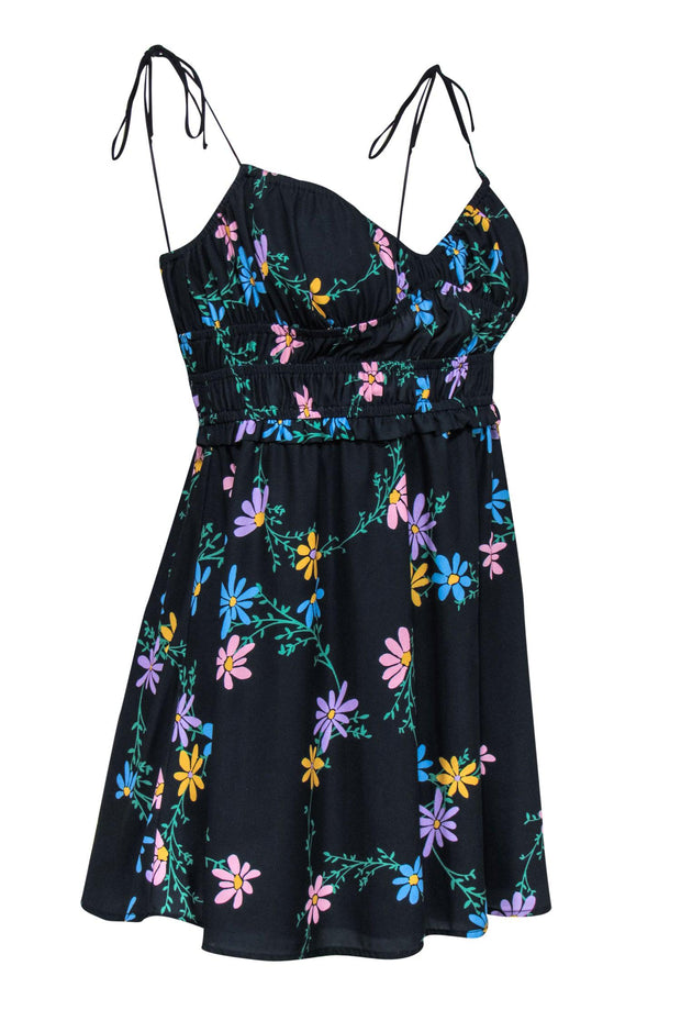 Current Boutique-For Love & Lemons - Black Floral Print Babydoll Sundress Sz S