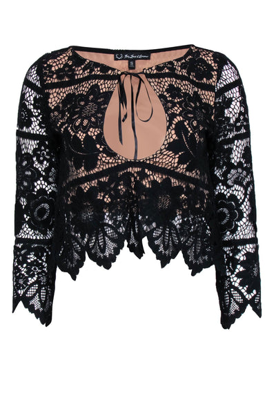 Current Boutique-For Love & Lemons - Black Lace Quarter Sleeve Cropped Blouse Sz S