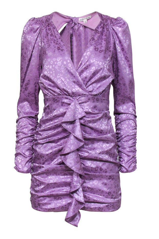 Current Boutique-For Love & Lemons - Lavender Floral Embossed Ruched Ruffle Sheath Dress Sz S