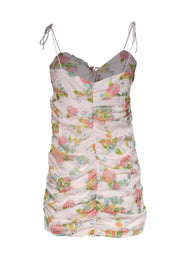 Current Boutique-For Love & Lemons - Light Pink Floral Print & Sequin Heart Ruched Sleeveless Mini Dress Sz L