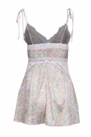 Current Boutique-For Love & Lemons - Pink & Green Floral Print Mini Dress w/ Lace Trim Sz S