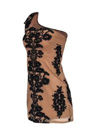 Current Boutique-For Love & Lemons - Tan & Black Embroidered One-Shoulder Bodycon Dress Sz XS