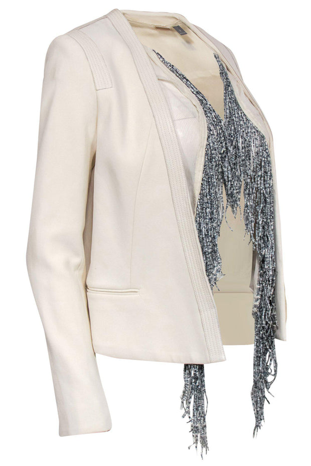 Current Boutique-Foundrae - Cream Open Jacket w/ Attached Fringe Vest Sz 0