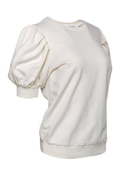 Current Boutique-Frame - Cream Short Puffed Sleeve Crew Neck Sweatshirt Sz M