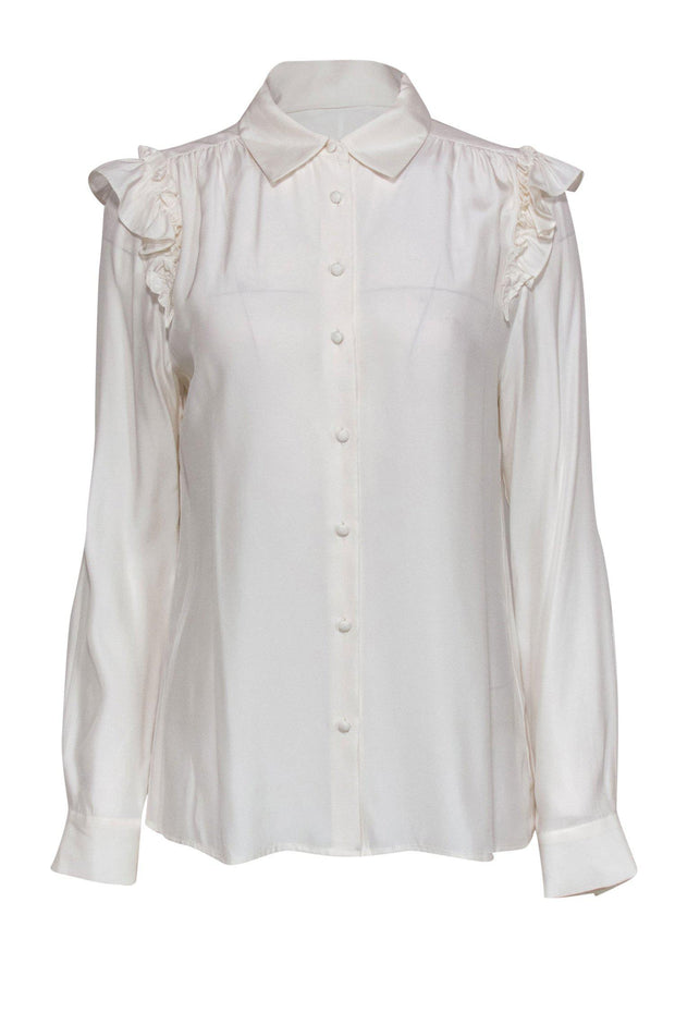 Current Boutique-Frame - Cream Silk Collared Blouse w/ Ruffles Sz M