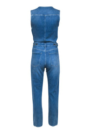 Current Boutique-Frame - Light Wash Sleeveless Straight Leg Denim Jumpsuit Sz M