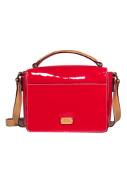 Current Boutique-Frances Valentine - Red Patent Leather Fold-Over Snap "Mini Midge" Crossbody w/ Tan Trim